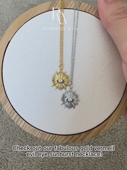 Gold Vermeil Sunburst Pendant,Non Tarnish Gold Evil Eye Necklace,Gold Sunbeam Pendant, Gift for her