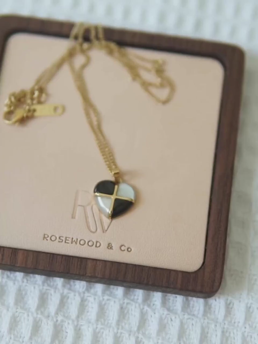 Non Tarnish Heart Necklace, Mother of Pearl Pendant Necklace, Checkerboard Necklace, Waterproof Black Charm Necklace, Stackable Necklace