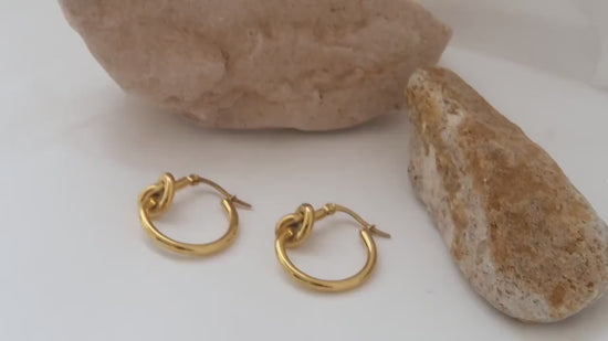 Gold Knot Drop Earring, Non Tarnish Gold Medium Hoop Earring, 18K Gold Plated Tied Hoop Earrings, Bridesmaids Gift, Gold Dangle Earring