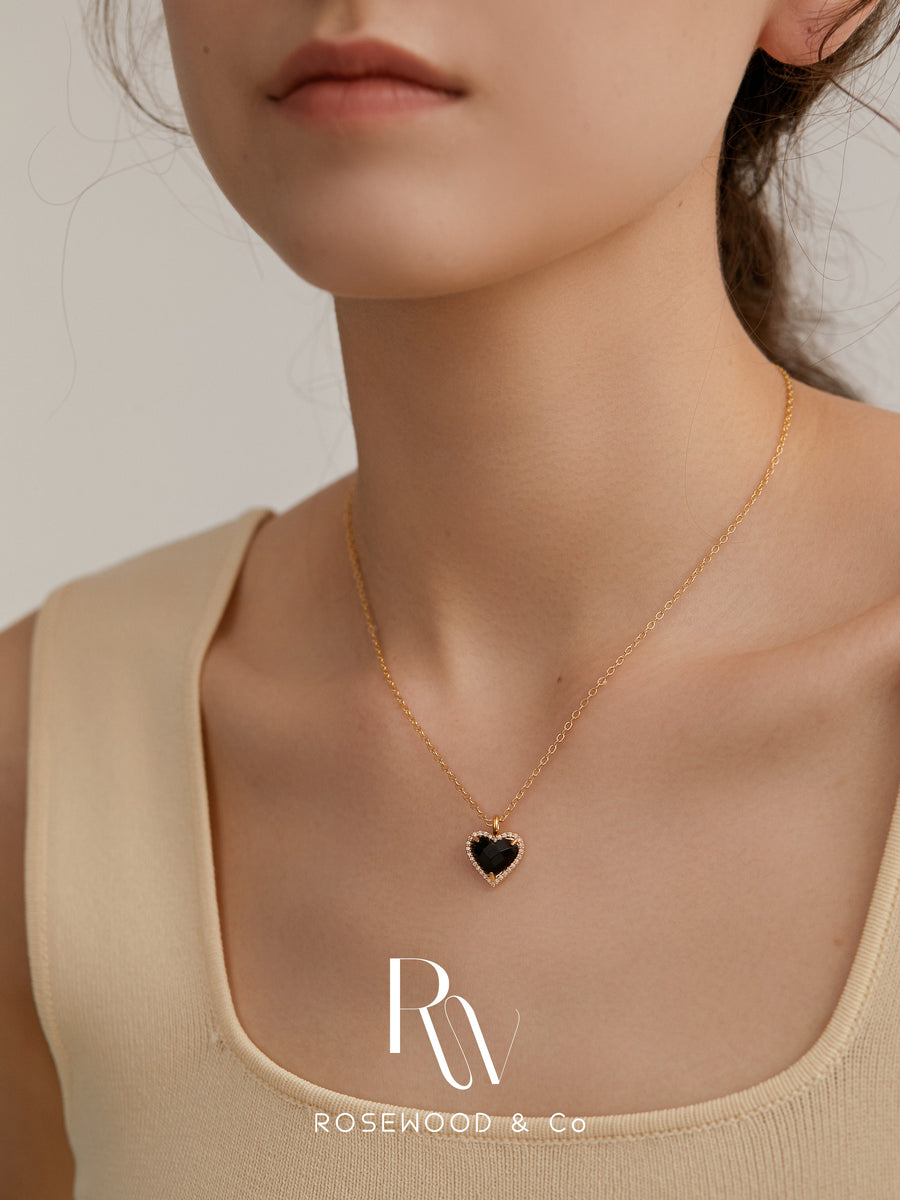 Paved Black Heart Pendant Necklace