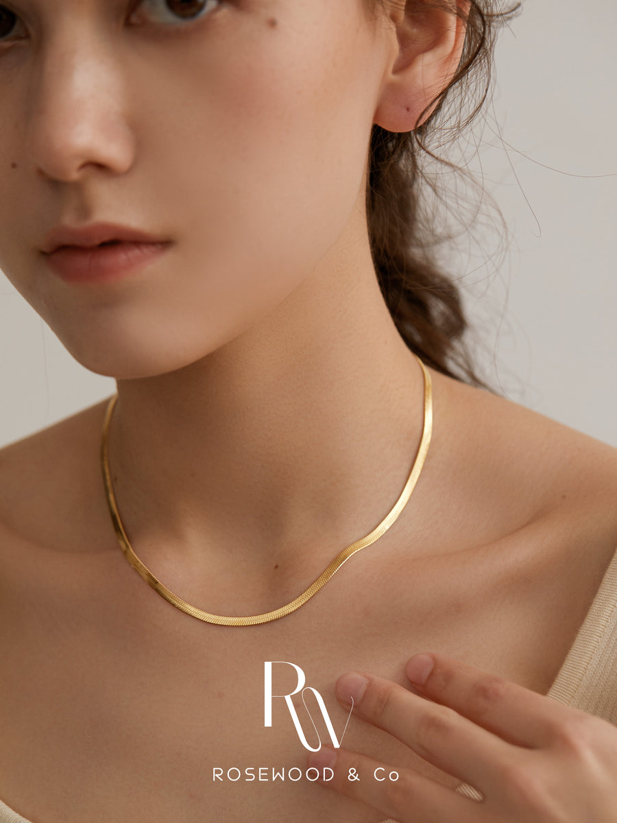 Gold Herringbone Chain Necklace