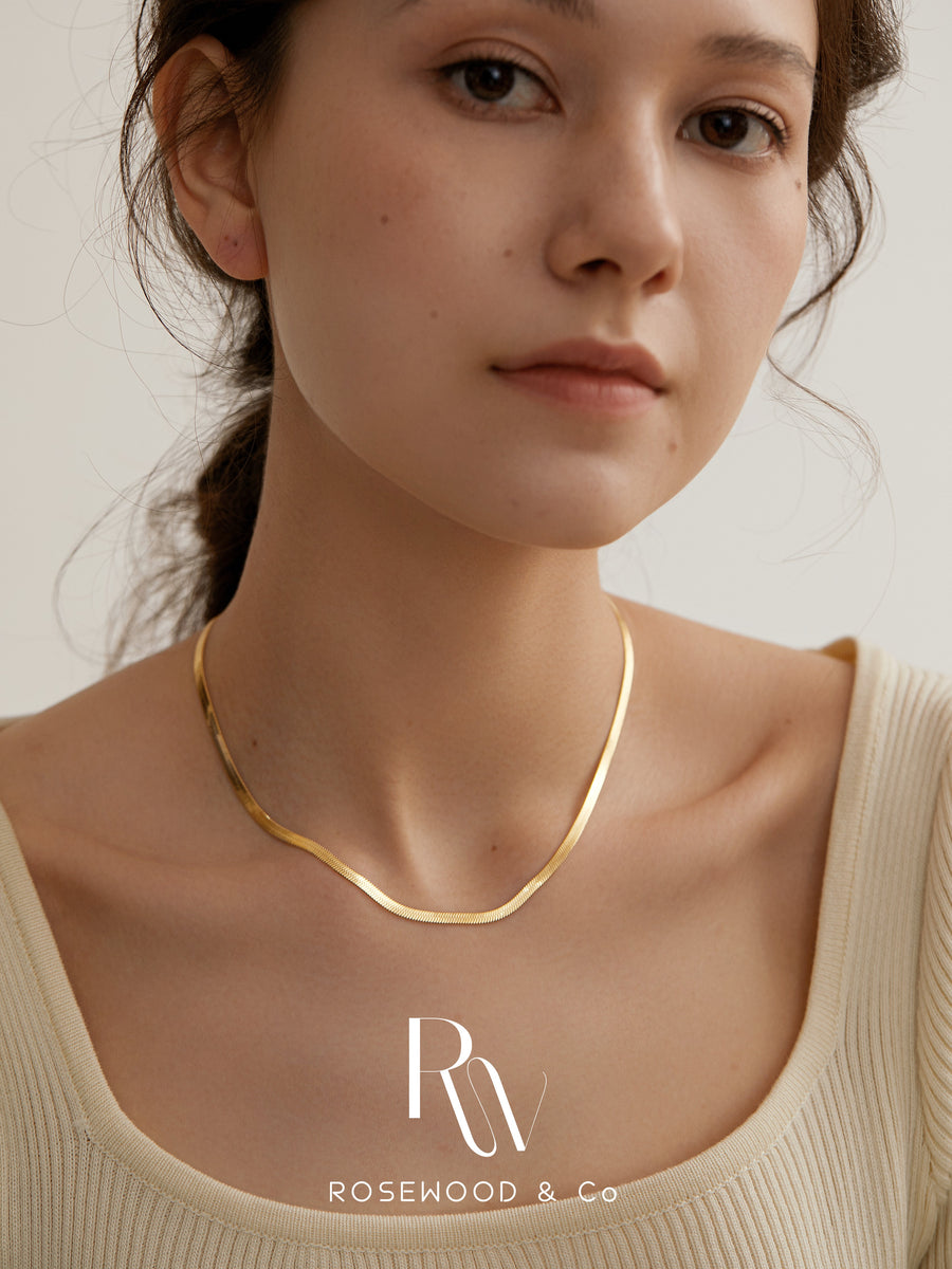 Gold Herringbone Chain Necklace