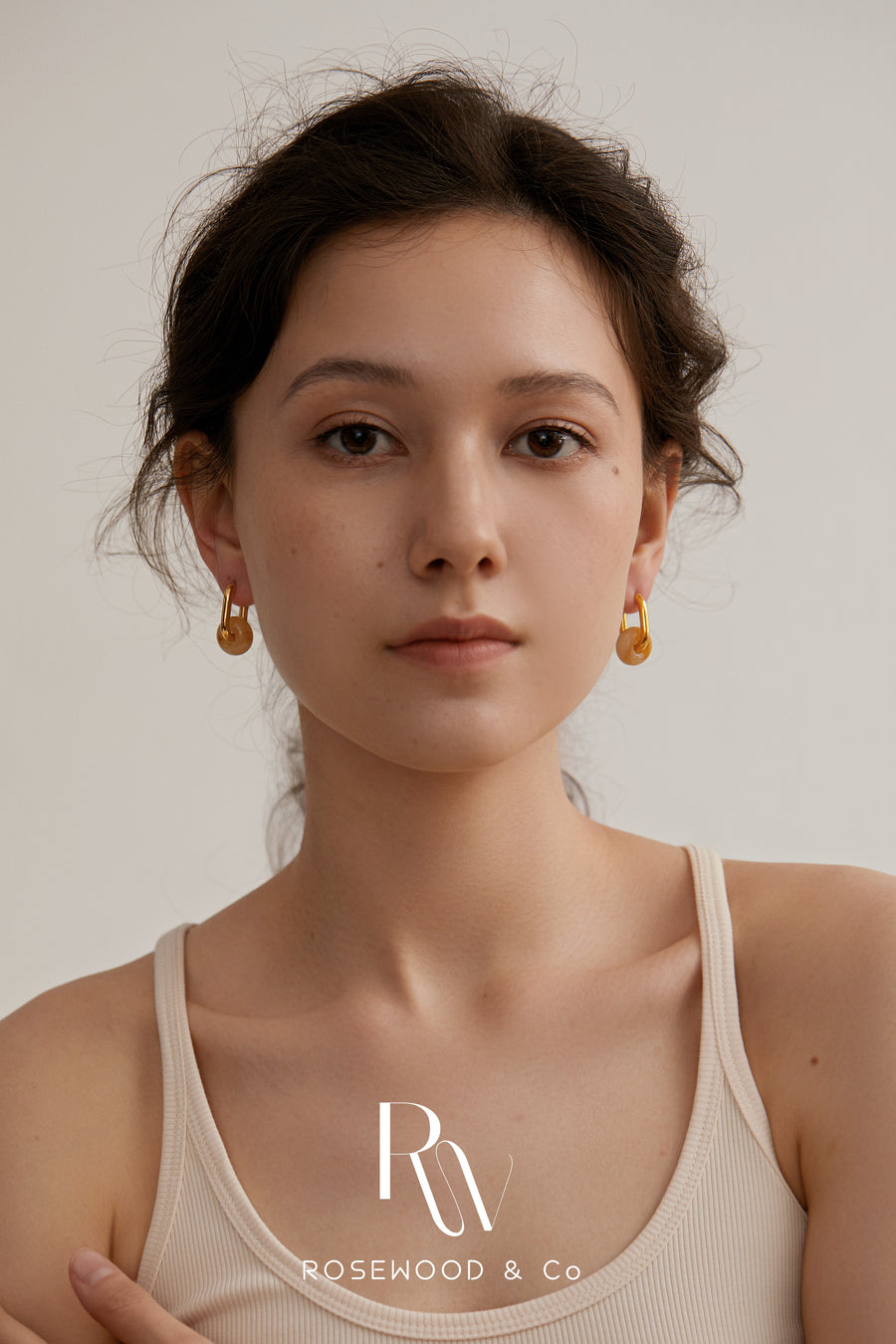 U-shaped Brown Gemstone Drop Earrings