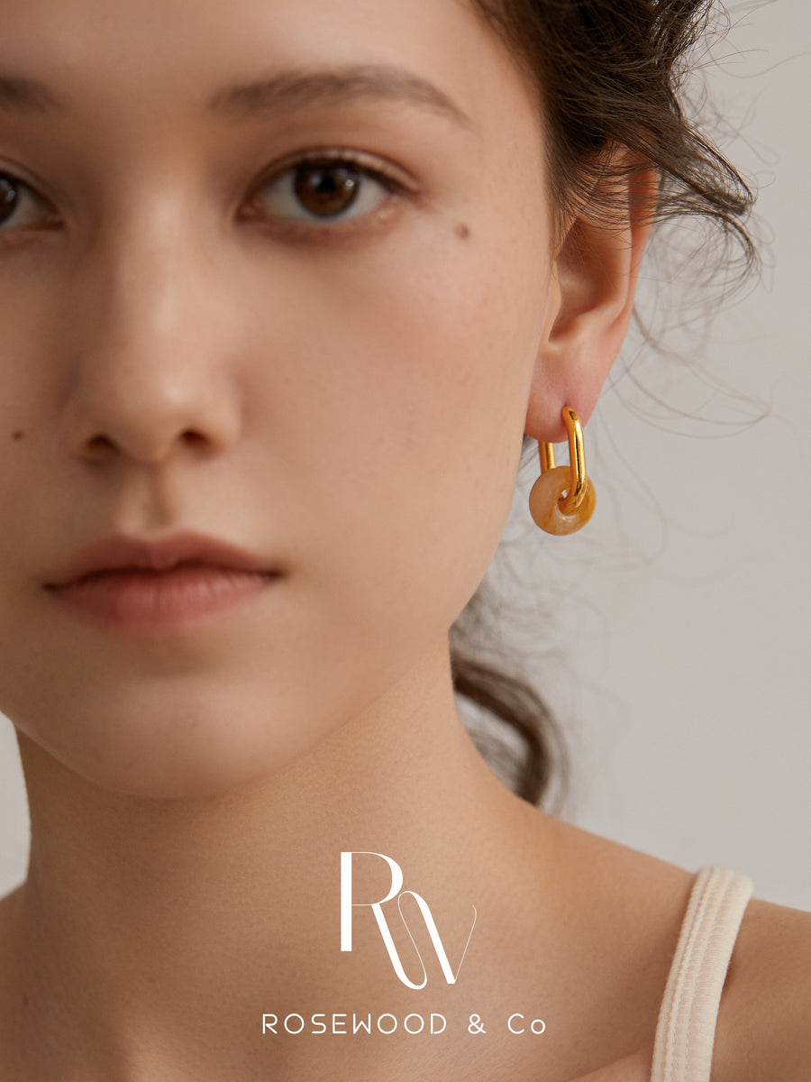 U-shaped Brown Gemstone Drop Earrings