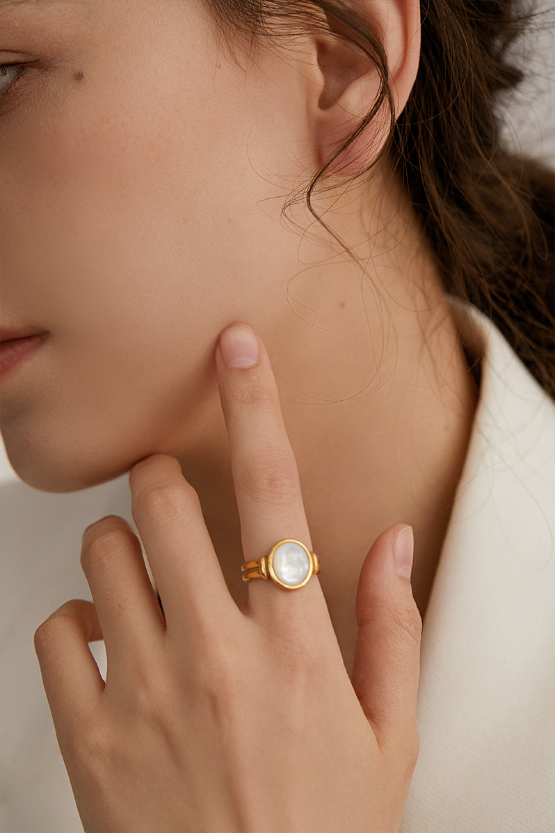 Gold Oval Mother of Pearl Ring
