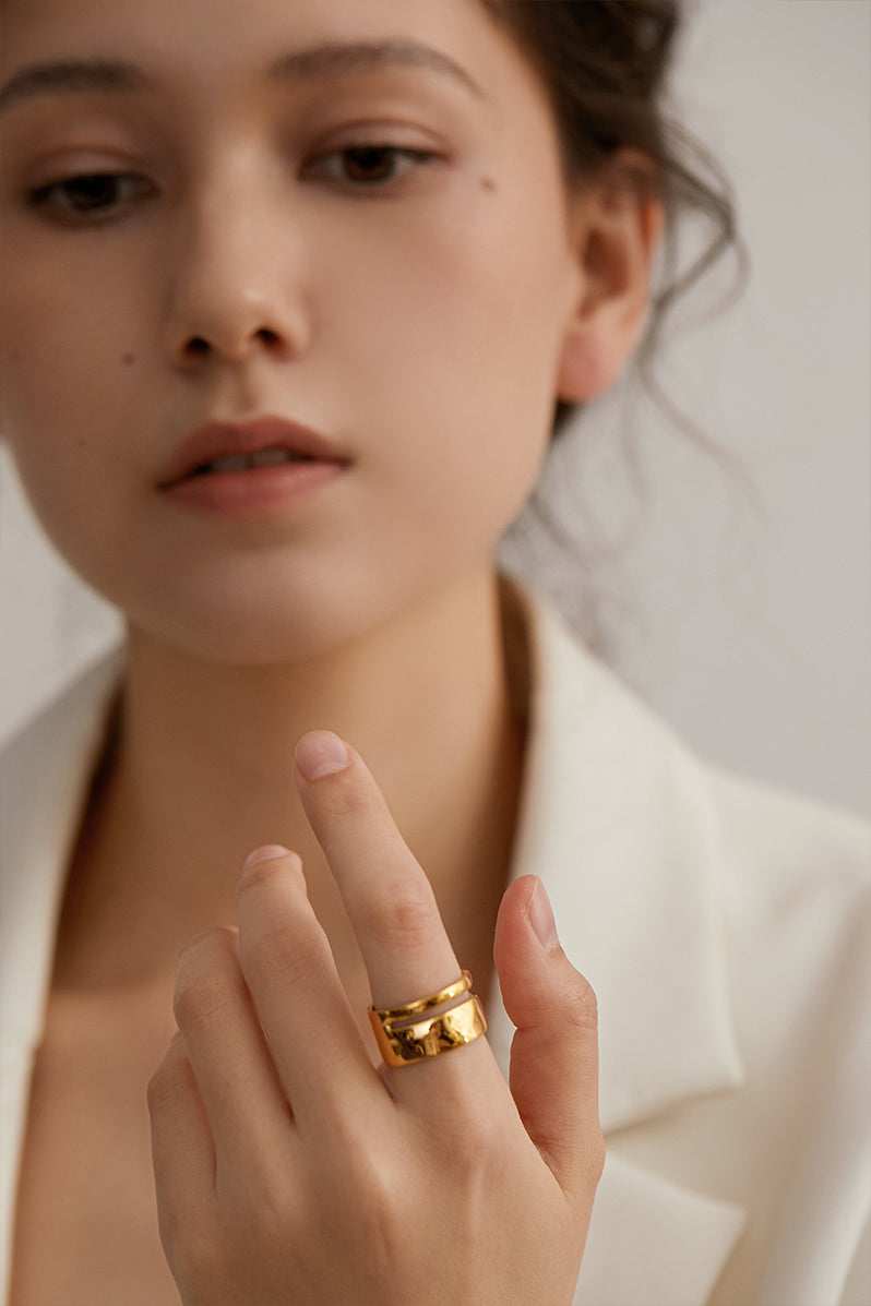 Gold Chunky Double Band Ring