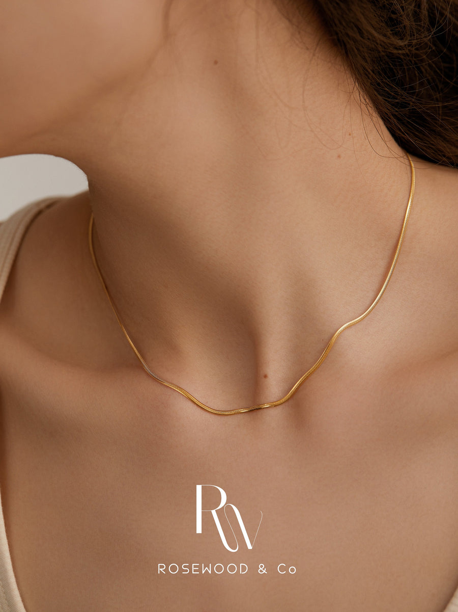 1.5 mm Non Tarnish Herringbone Necklace, Gold Thin Herringbone Necklace, Waterproof Snake Necklace, Dainty Stackable Necklace, Gift for mom