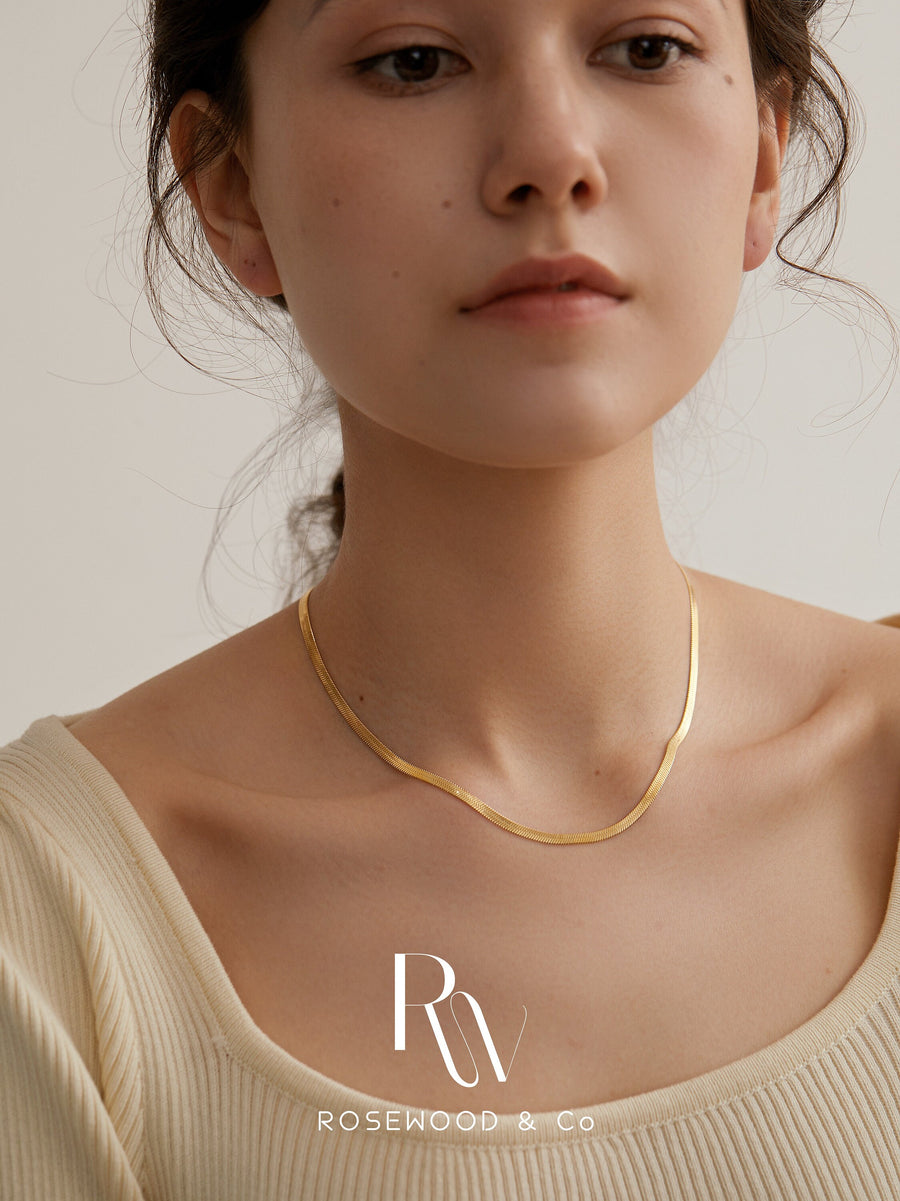 3mm Non Tarnish Gold Herringbone Necklace, 18k Gold Plated Chain Necklace, Waterproof Snake Necklace, Gold Charm Necklace, Gift for mom