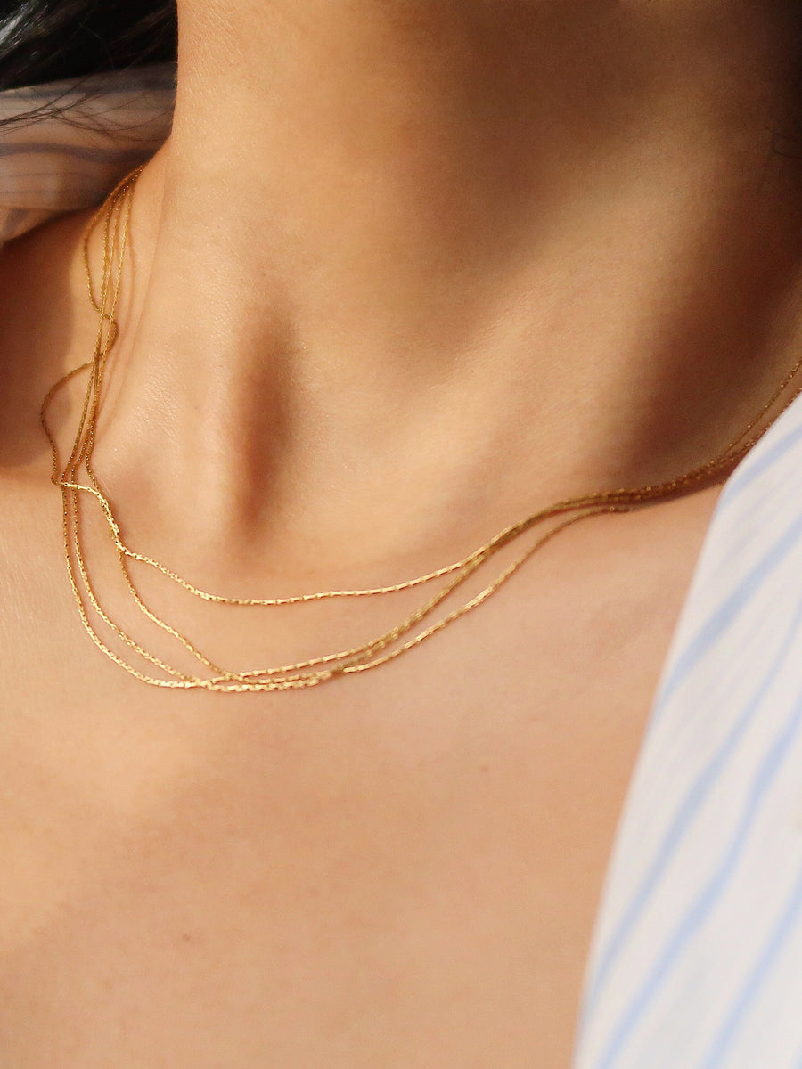 Non Tarnish Multi Strands Chain Necklace,Gold Plated Thin Herringbone Necklace, Snake Necklace, Gold Curb Chain Necklace, Gift for mom