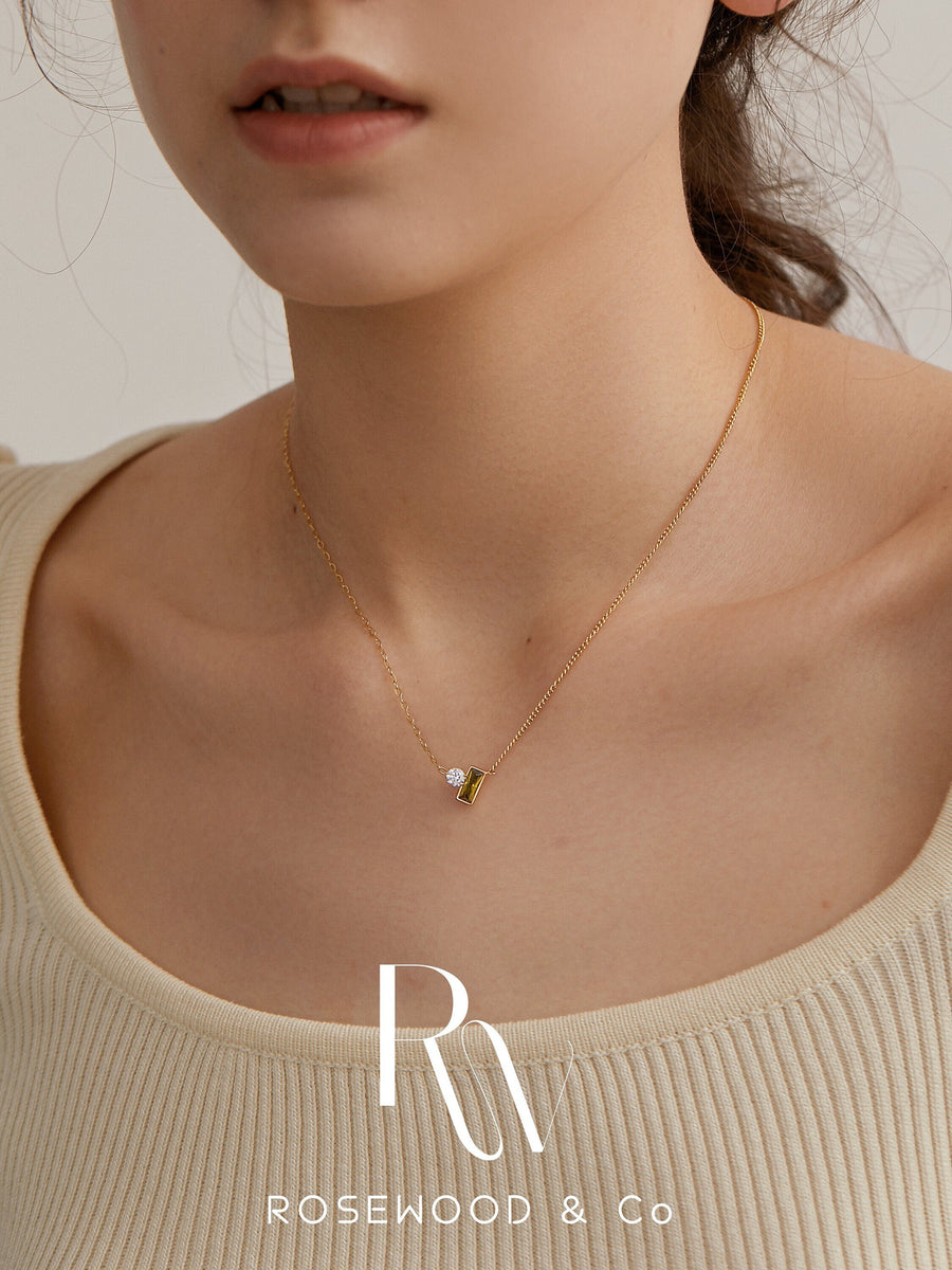 Green Diamond Pendant Necklace, Dainty Gemstone Pendant, Non Tarnish Necklace, Cubic Zirconia Pendant, Gemstone Diamond Necklace