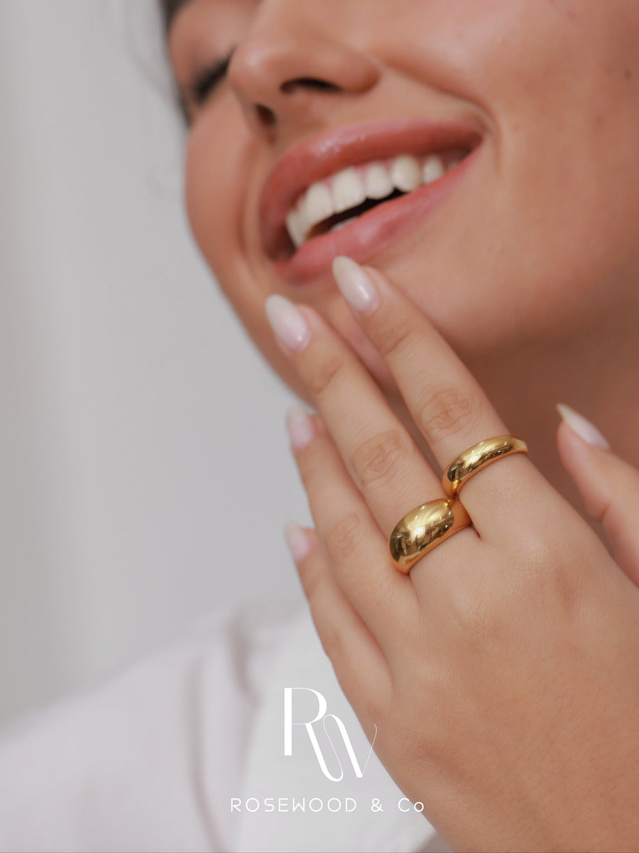 Non Tarnish 18K Gold Dome Ring, Gold Plated Bold Ring, Waterproof Simple Band Ring, Thick Dome Ring, Croissant Ring, Gift for mom