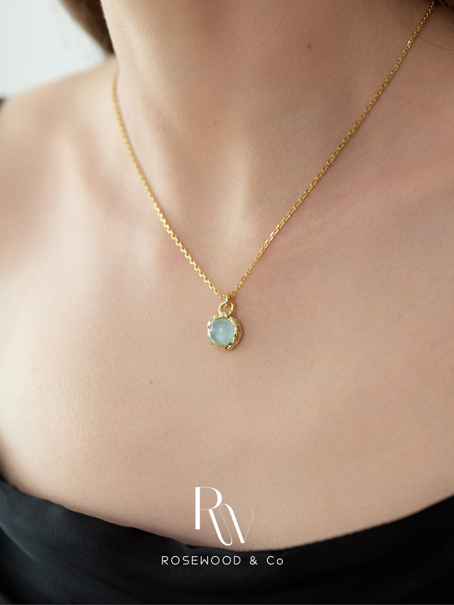 Aquamarine Round Pendant Necklace, 18k Gold Filled Tranquility Blue Topaz Chain Necklace, Non Tarnish Blue Gemstone Necklace, Gift for her