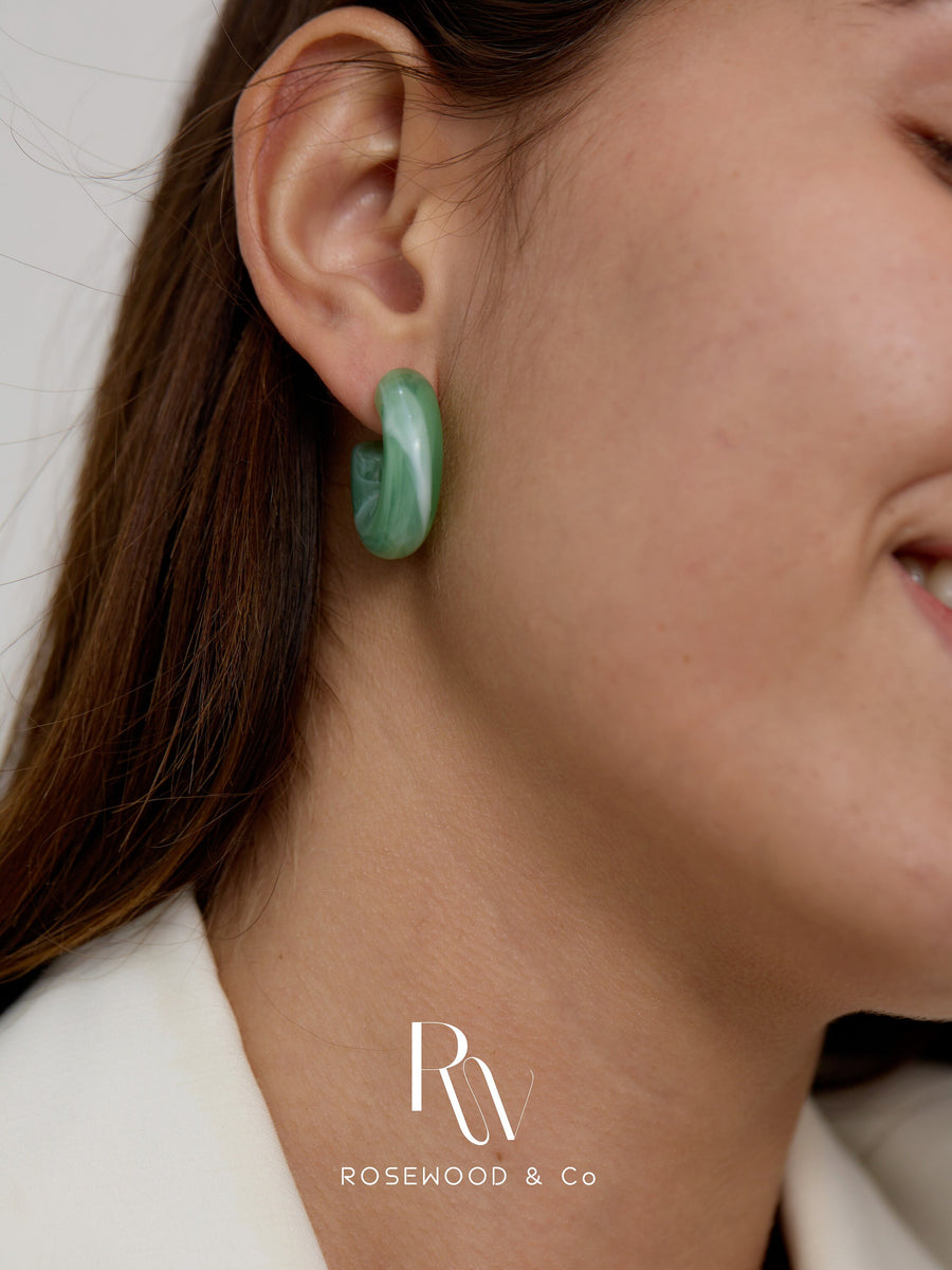 Green Jade Color Hoops, Light Weight Green Hoop Earrings, Acrylic Jade Color Stud Earrings, Unisex Jade Hoops, Gift for her