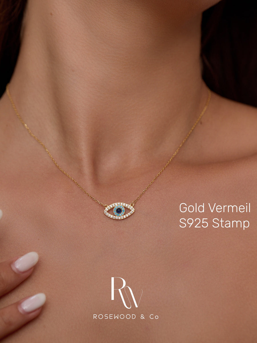 Gold Vermeil Evil Eye Pendant, Pave Diamond Evil Eye Necklace, Blue Evil Eye Sapphire Pendant, Green Serpent Necklace