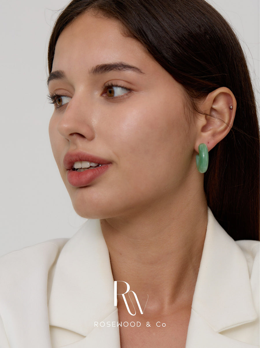 Green Jade Color Hoops, Light Weight Green Hoop Earrings, Acrylic Jade Color Stud Earrings, Unisex Jade Hoops, Gift for her