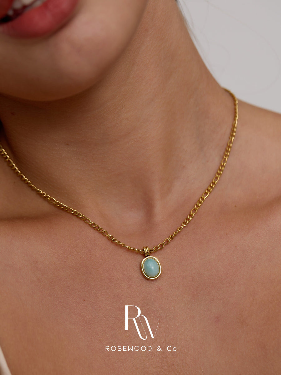 Blue Turquoise Pendant, Blue Gemstone Pendant Necklace, Green Birthstone Necklace, Gift for her, Non Tarnish Gold Chain Necklace