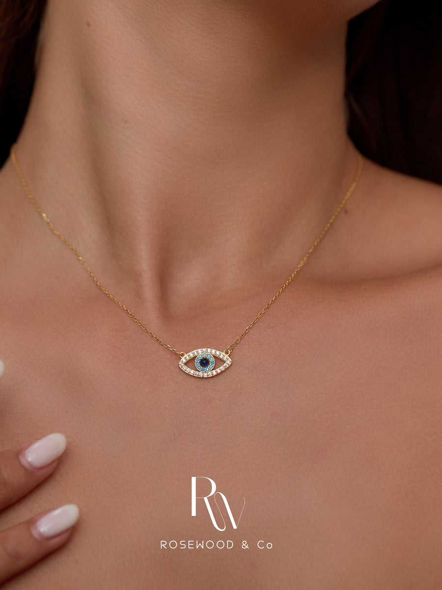Gold Vermeil Evil Eye Pendant, Pave Diamond Evil Eye Necklace, Blue Evil Eye Sapphire Pendant, Green Serpent Necklace