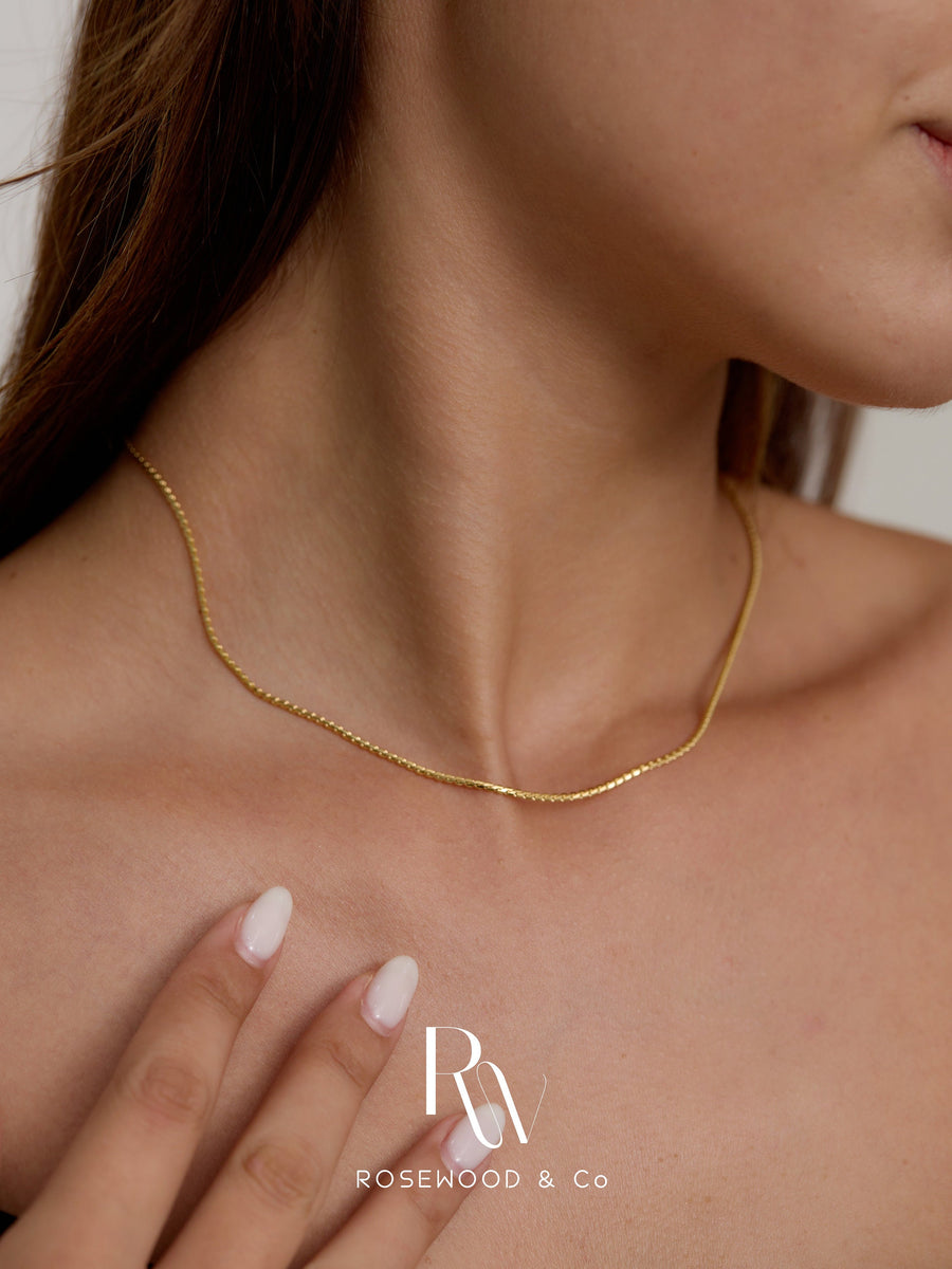 1.5mm Gold Flat Serpentine Chain Necklace, Non Tarnish Herringbone Necklace, Gold Plated Snake Necklace, Stackable Necklace, Gift for her