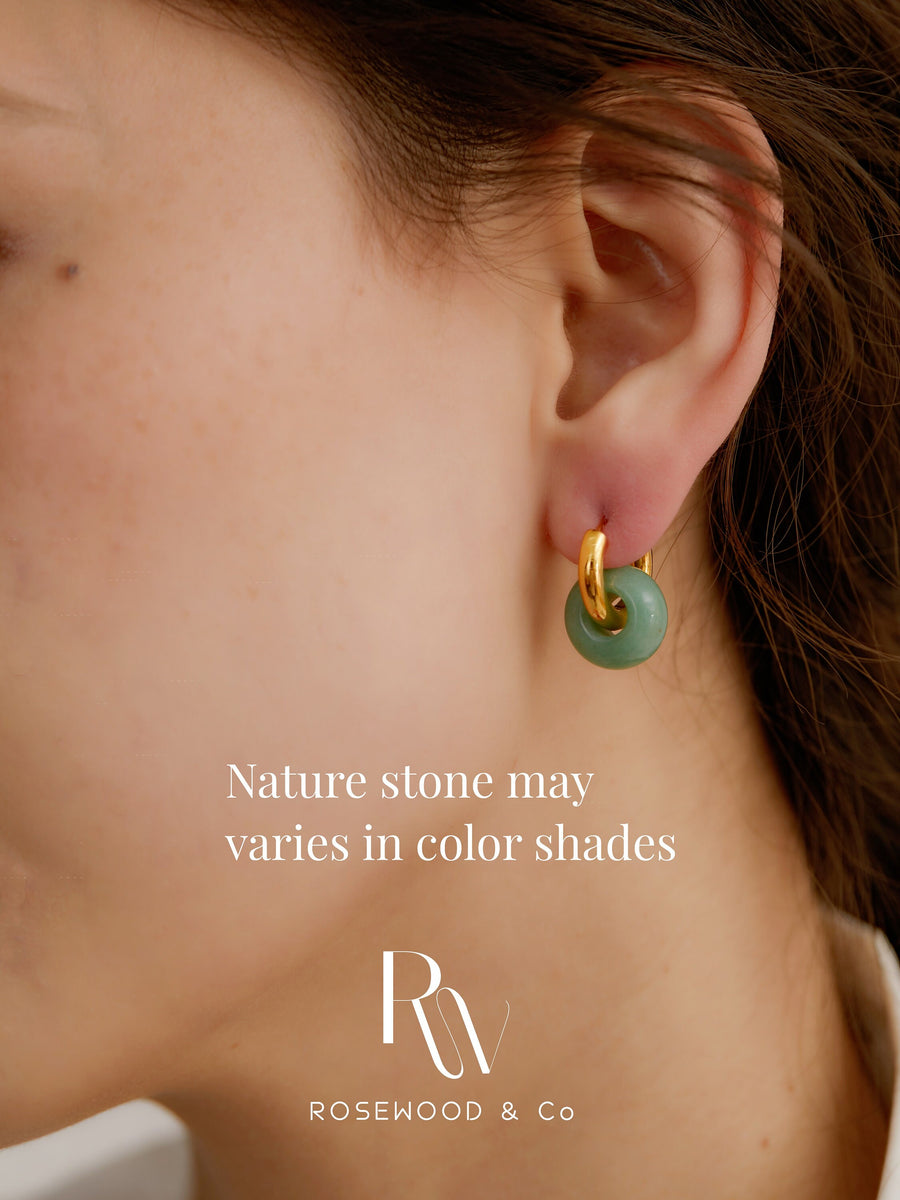 Jade Hoop Earring, Non Tarnish Green Hoops, Gold Plated Stone Drop Earring, Dainty Turquoise Earring, Aventurine Dangle Earring