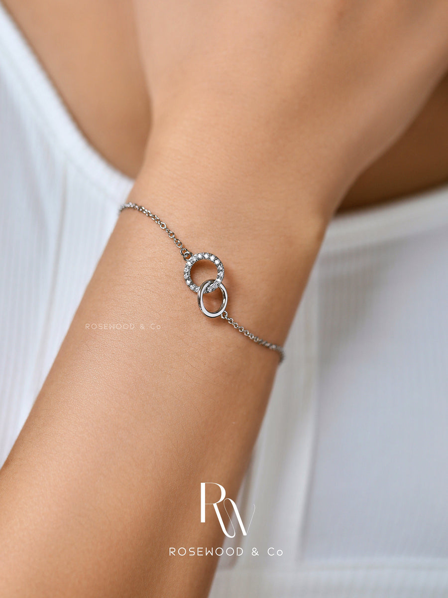 18k Gold Plated Friendship Bracelet, Silver Interlocking Pendant, Ring Bracelet, Non Tarnish Waterproof Bracelet, Gift for her