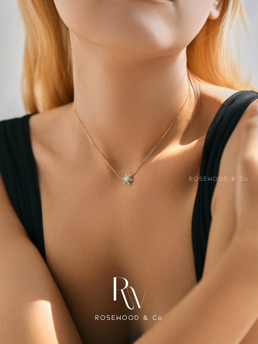 Gold Vermeil Opal Sunbeam Pendant Necklace, Gold plated Sunburst Necklace, Tarnish Free Gemstone Necklace, Gift for mom