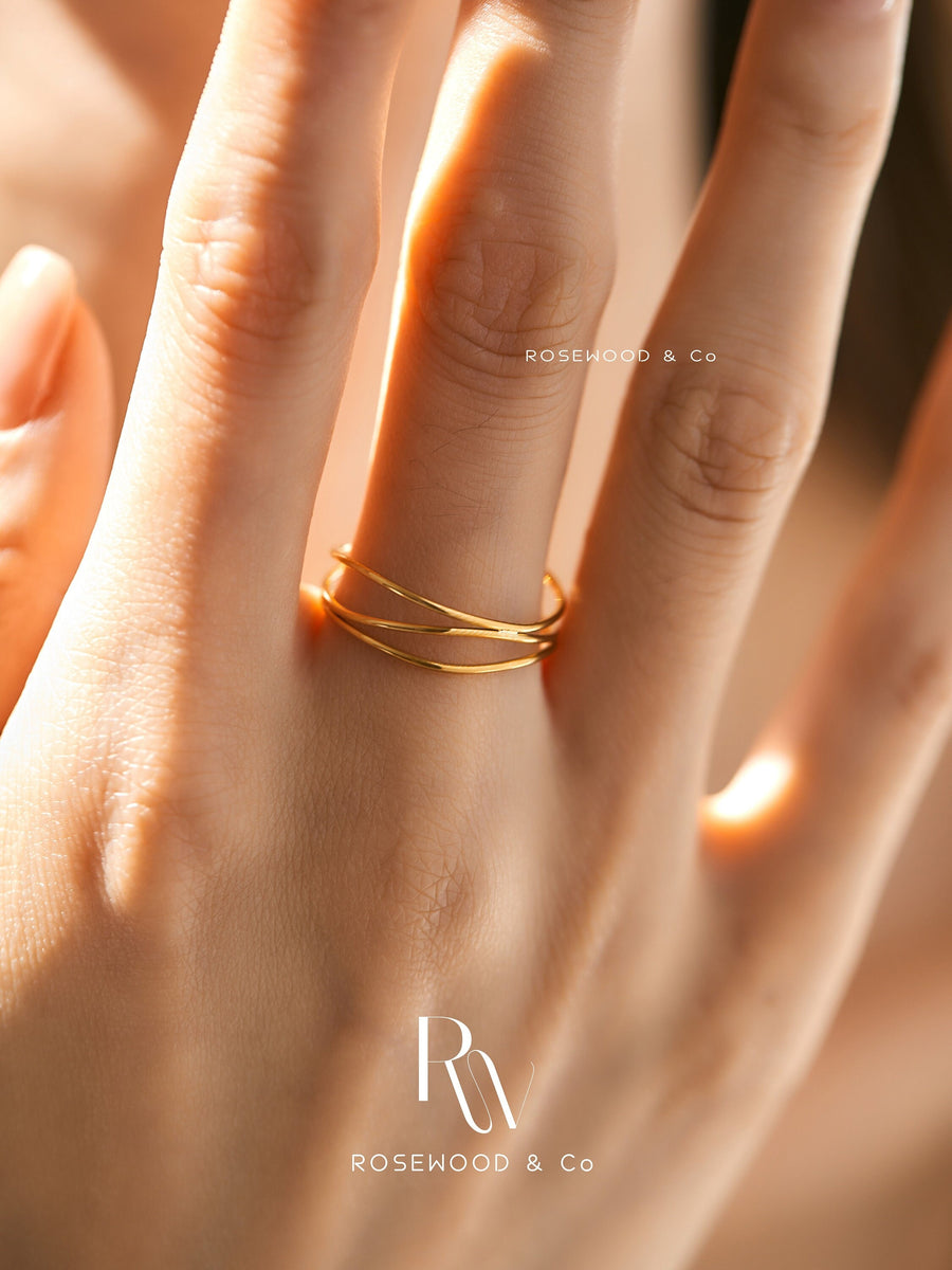 Waterproof Gold Thin Triple Band Ring, Non Tarnish Super Thin Ring, Minimalist Stackable Ring, Dainty Everyday Gold Band Ring, Gift for mom