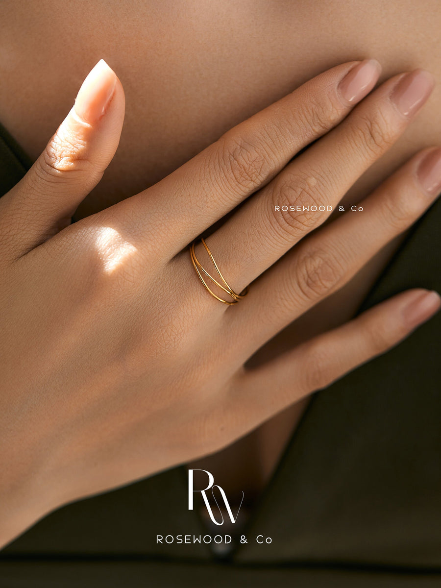 Waterproof Gold Thin Triple Band Ring, Non Tarnish Super Thin Ring, Minimalist Stackable Ring, Dainty Everyday Gold Band Ring, Gift for mom