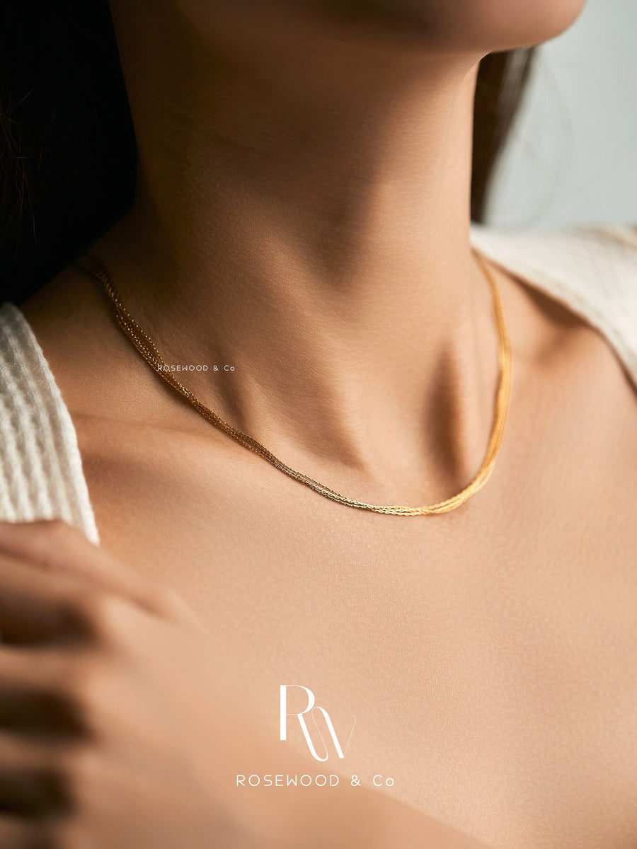 Non Tarnish Multi Strands Chain Necklace,Gold Plated Thin Herringbone Necklace, Snake Necklace, Gold Curb Chain Necklace, Gift for mom