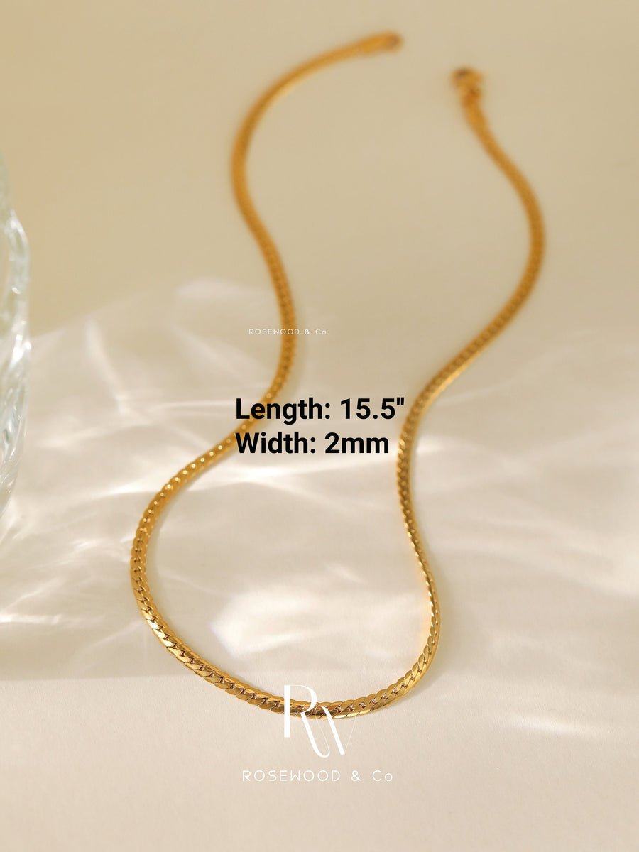 2mm Gold Twisted Herringbone Choker, Gold Plated Chain Choker, Dainty Chain Necklace, Waterproof Necklace