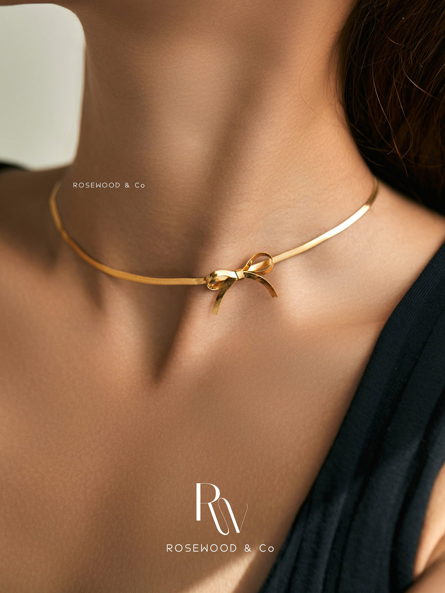 2mm Non Tarnish Gold Plated Bow Choker, 18K Gold plated Bow Necklace, Silver Bow Choker, Gift for her, Gift for mom