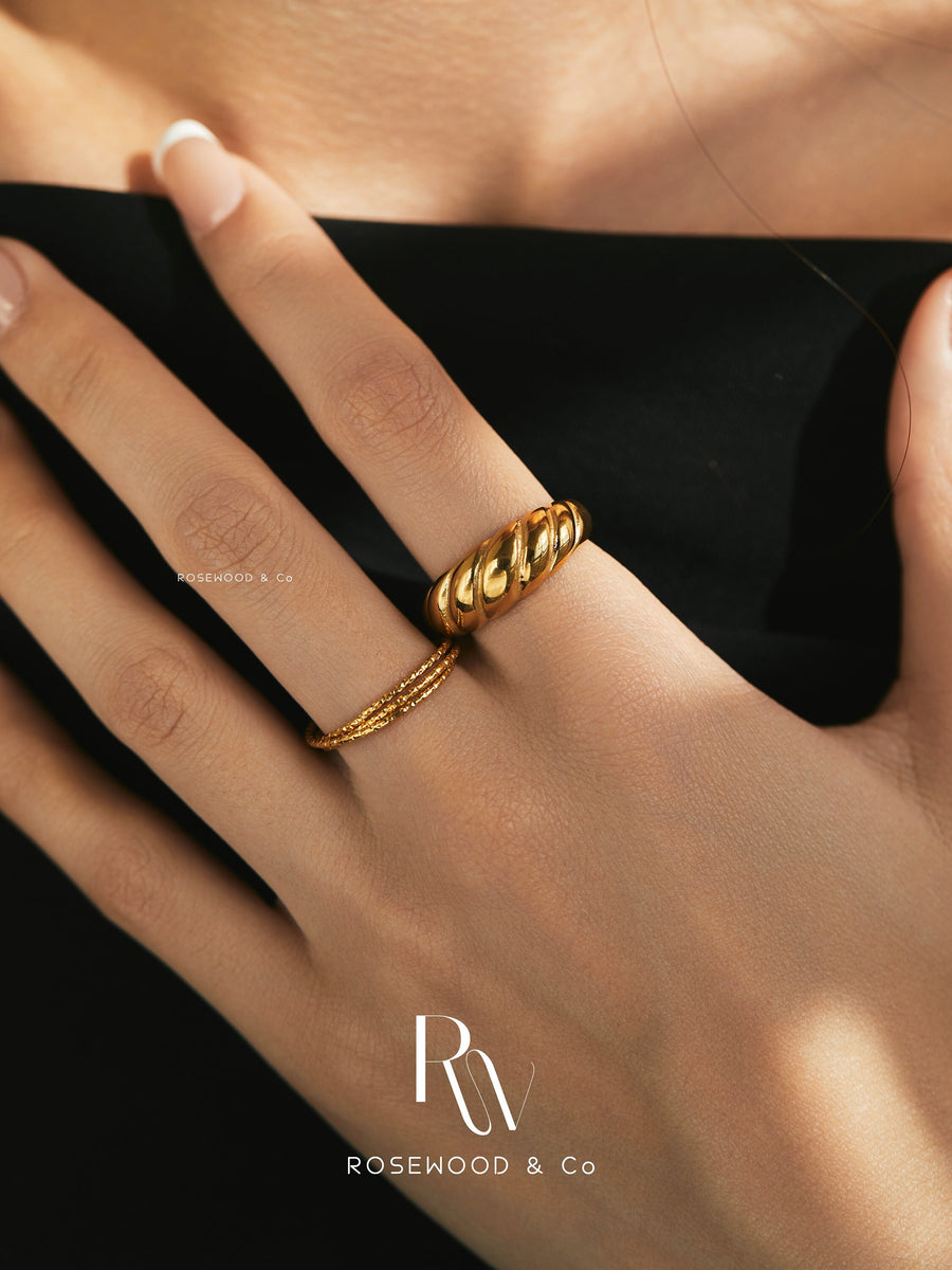 Non Tarnish Gold Croissant Ring, 18K Gold Band Ring, Waterproof Gold Signet Ring, Chunky Gold Band Ring, Statement Ring