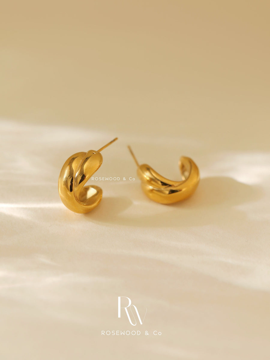 Light Weight Gold Stud Earrings, Non Tarnish Gold Medium Huggie Stud Earrings, Gift for her, Statement Earrings