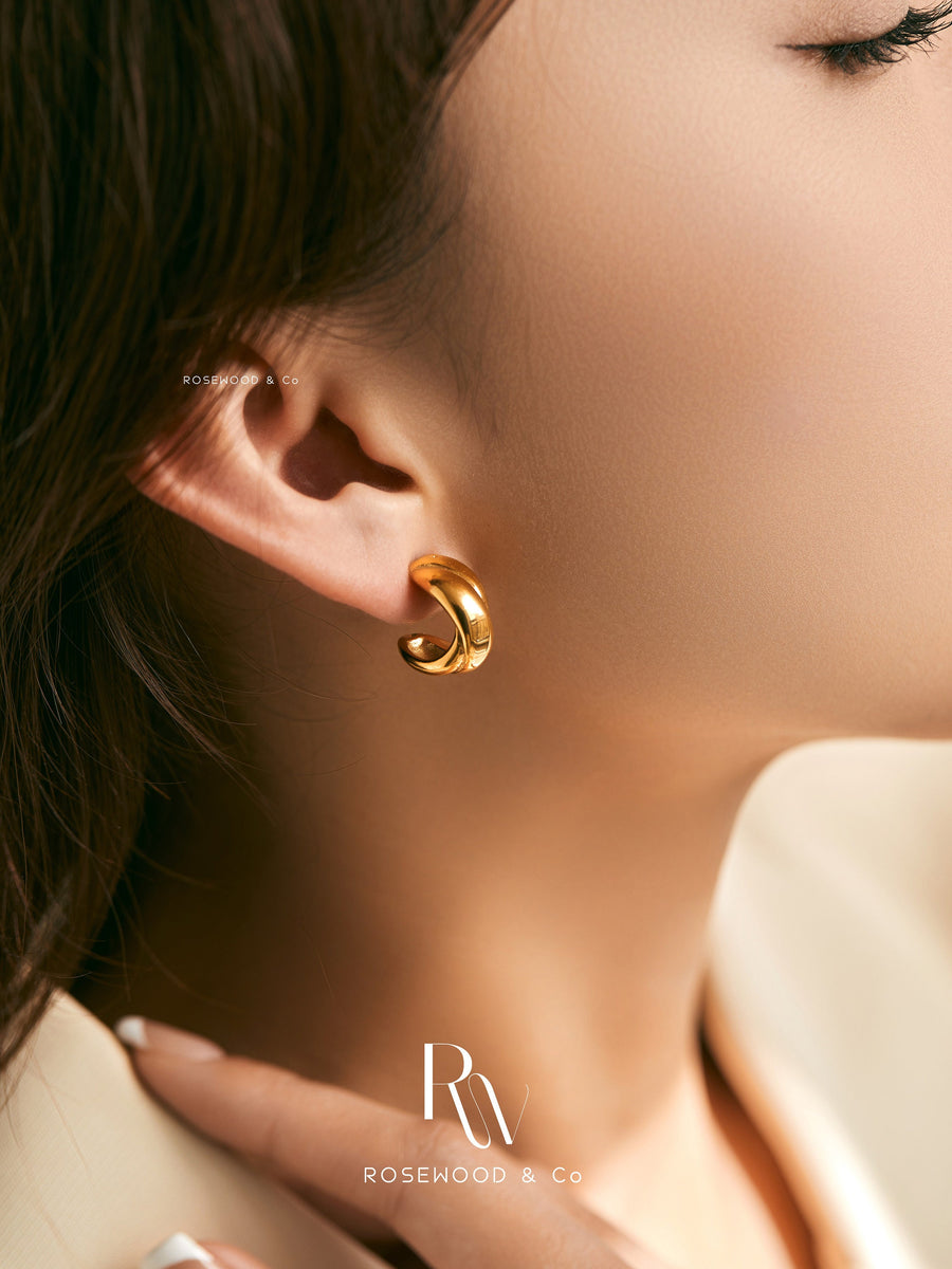 Light Weight Gold Stud Earrings, Non Tarnish Gold Medium Huggie Stud Earrings, Gift for her, Statement Earrings