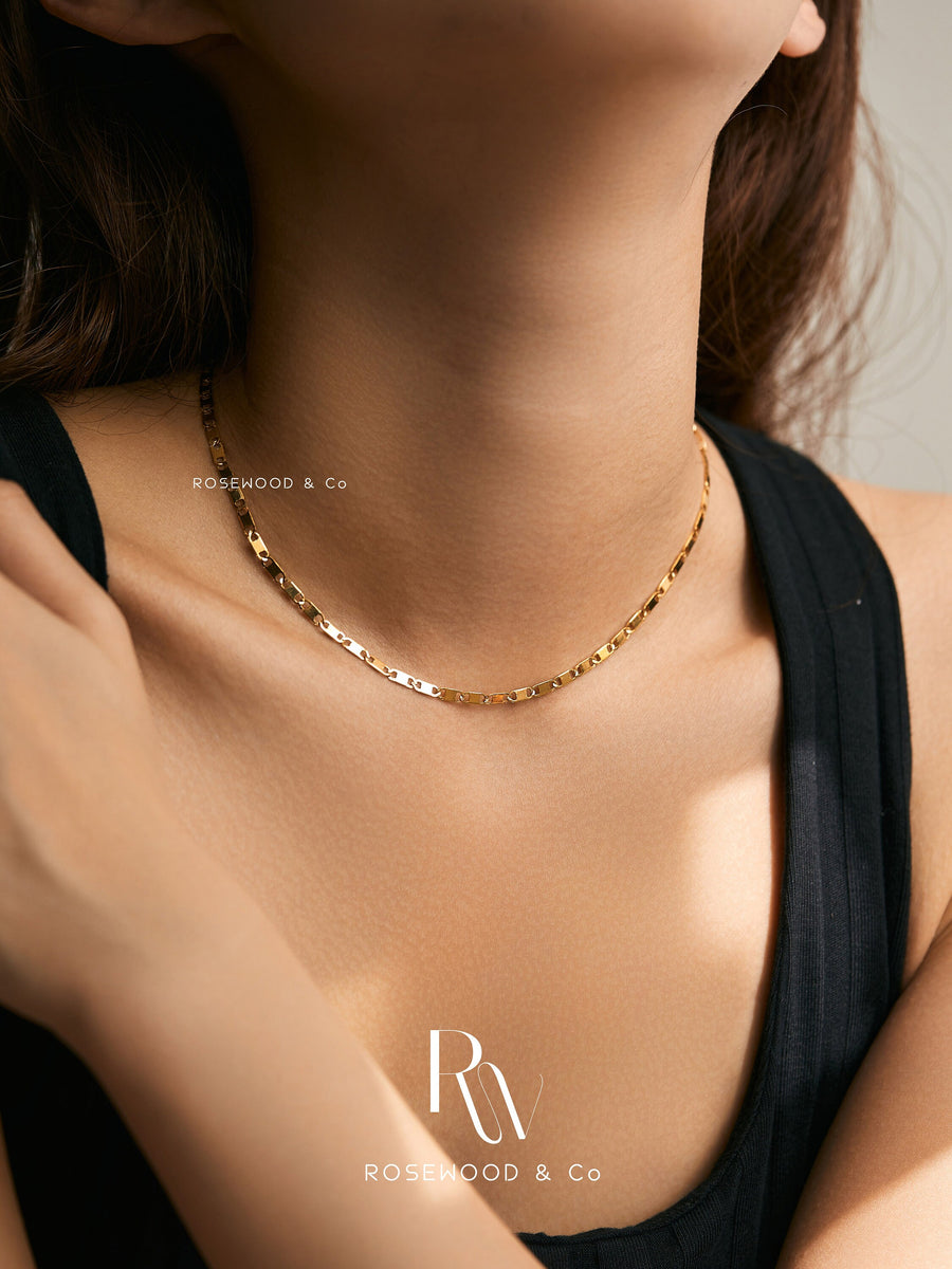 Non Tarnish Linked Chain Choker, Waterproof Gold Thin Choker, Herringbone Chain Necklace, Gift for her, Minimalist Necklace