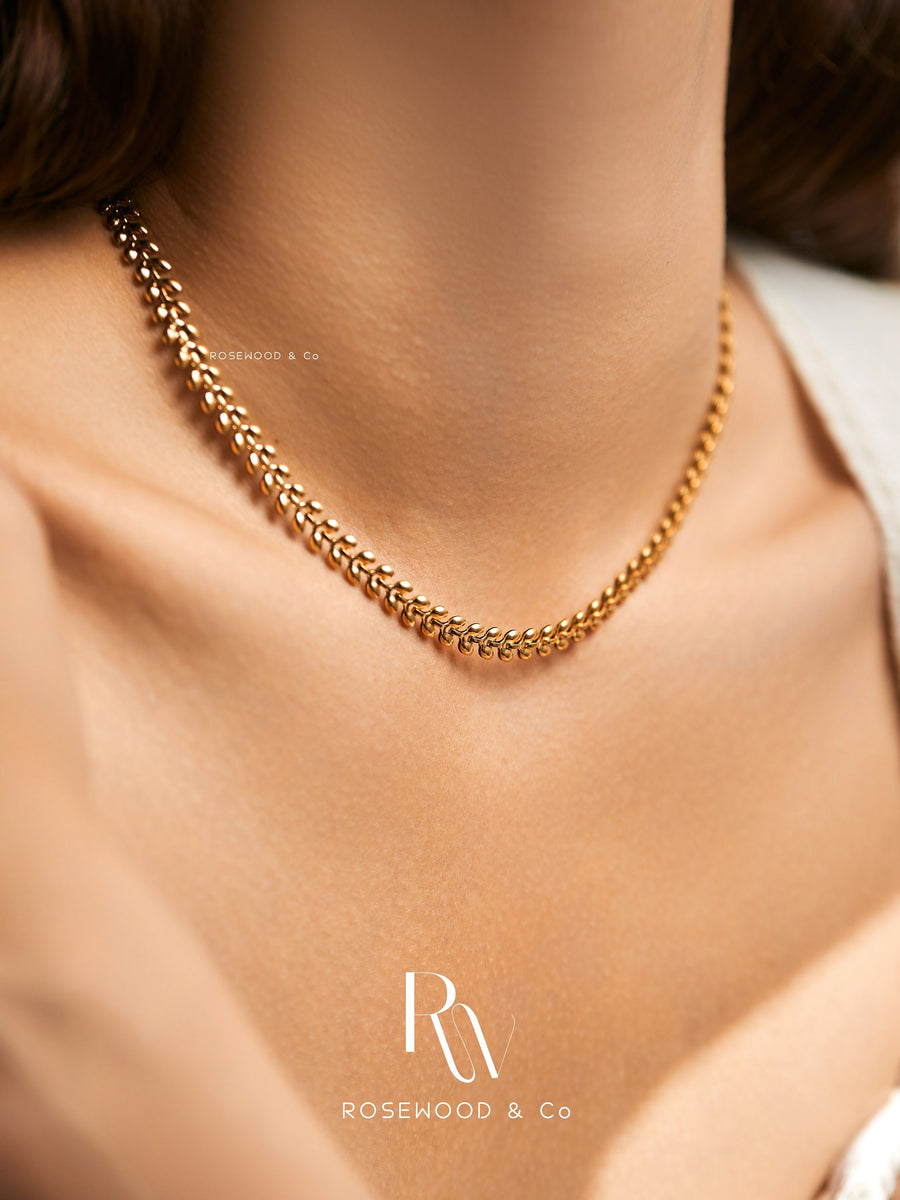 4 mm Wheat Chain Necklace, Non Tarnish Gold Chain Necklace, Waterproof Gold Adjustable 14-16' Necklace, Layering Necklace