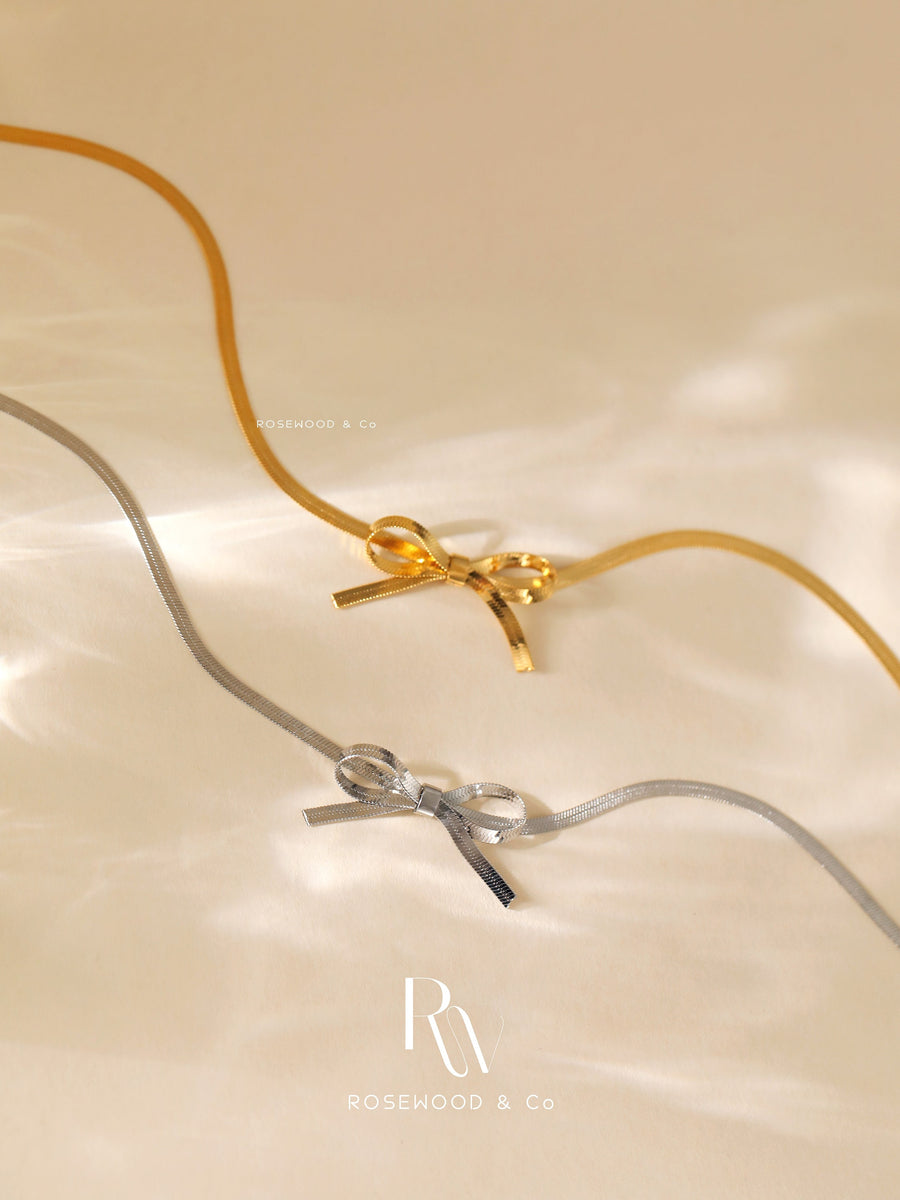 2mm Non Tarnish Gold Plated Bow Choker, 18K Gold plated Bow Necklace, Silver Bow Choker, Gift for her, Gift for mom