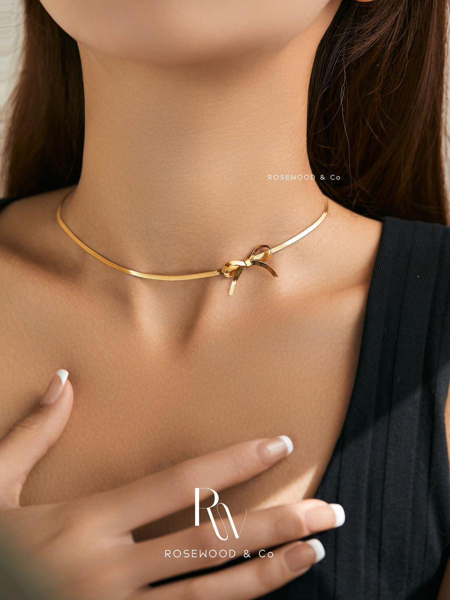 2mm Non Tarnish Gold Plated Bow Choker, 18K Gold plated Bow Necklace, Silver Bow Choker, Gift for her, Gift for mom