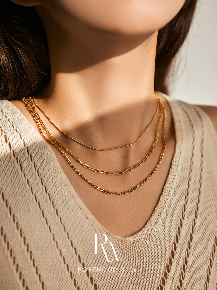 Non Tarnish Figaro Gold Chain Necklace, Waterproof 18k Gold Plated Paperclip Chain, 0.8mm Gold Round Rope Necklace