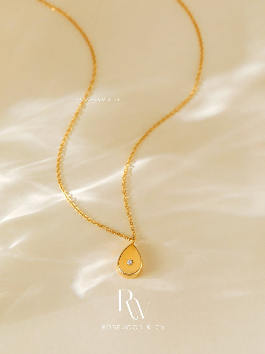 North Star Pendant Necklace, Gold Teardrop Pendant, 18K Gold Plated Celestial Necklace, Sunburst Pendant, Gift for her